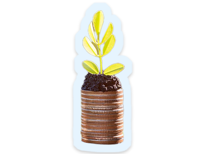 Bonus or growth A small pot with a green shoot growing from it