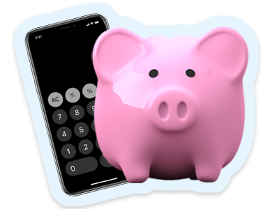 Calculator A calculator and a piggy bank