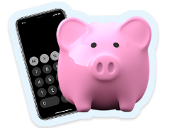 Calculator A calculator and a piggy bank