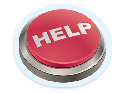 Help and advice A large red button with the word help on it