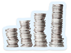 Pension increase Piles of coins gradually getting taller