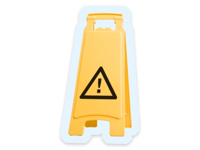 Scams 1 A yellow sign with a warning triangle on it