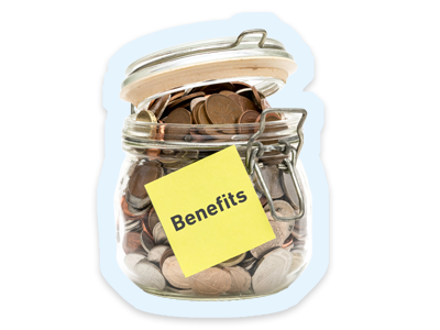 Taking your benefits A jar of money with the word benefits on it